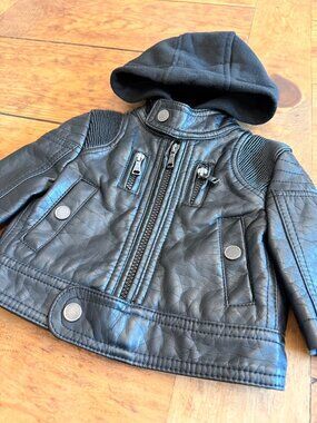 URBAN REPUBLIC BIKER JACKET Infant Size 3/6 month pleather jacket w/ hoodie